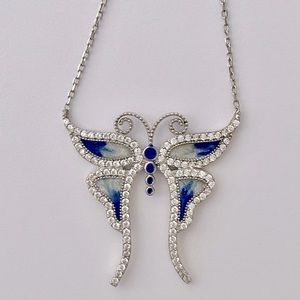 🦋925 Silver butterfly necklace cz blue enamel